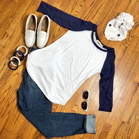 NYLON APPAREL 3/4 sleeve curved hem baseball tee s - Picture 1 of 4